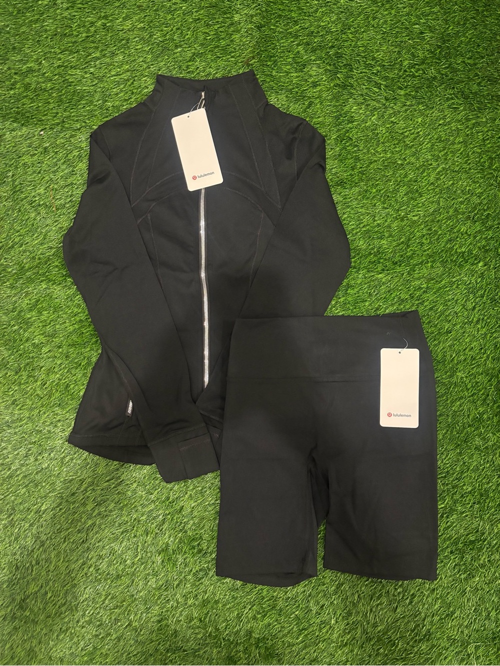 Lululemon Black & Silver Jacket + Shorts Set